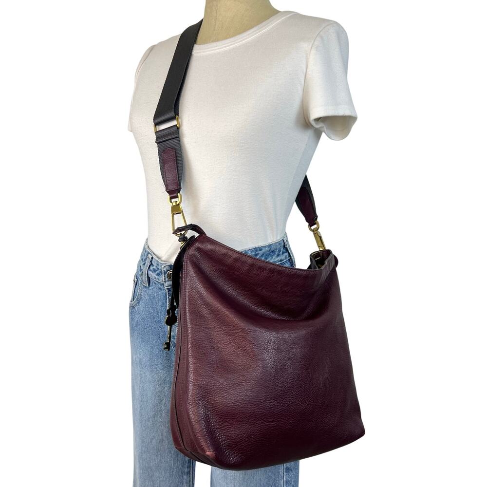 Fossil Amelia Burgundy Leather Convertible Hobo Shoulder Purse Bag - Picture 2 of 14